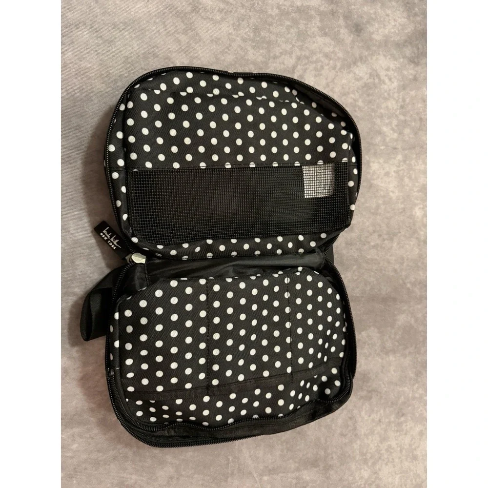 Nicole Miller New York Black & White Polka Dot Zipper Makeup Bag